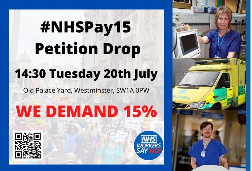 NHS Workers' Pay Rise Rally and Petition Hand-in set for Tuesday 20th July